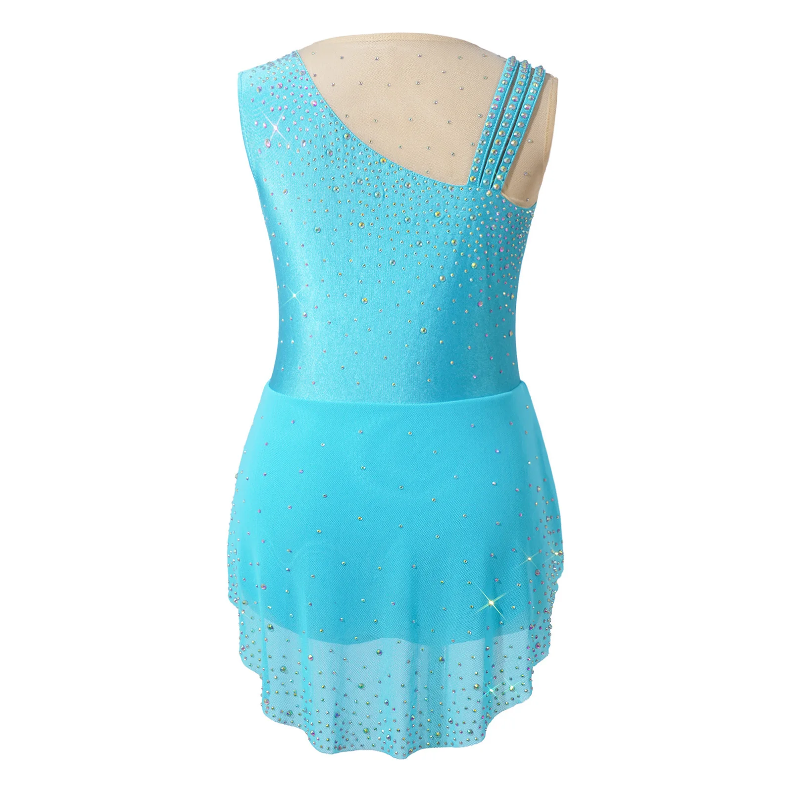 Kids Figure Skating Dress for Girls Rhythmic Gymnastics Leotard Sleeveless Sparkling Rhinestone Ballet Tutu Dress Stage Costume