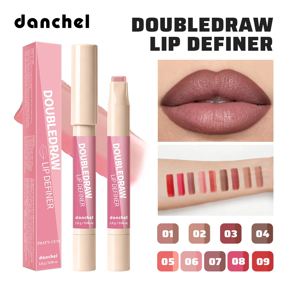 DoubleDraw Lip Definer High Color Rendering Quick Makeup Long Lasting Hydration Silky Cream Texture 2-in-1 Lip Gloss Lip Liner