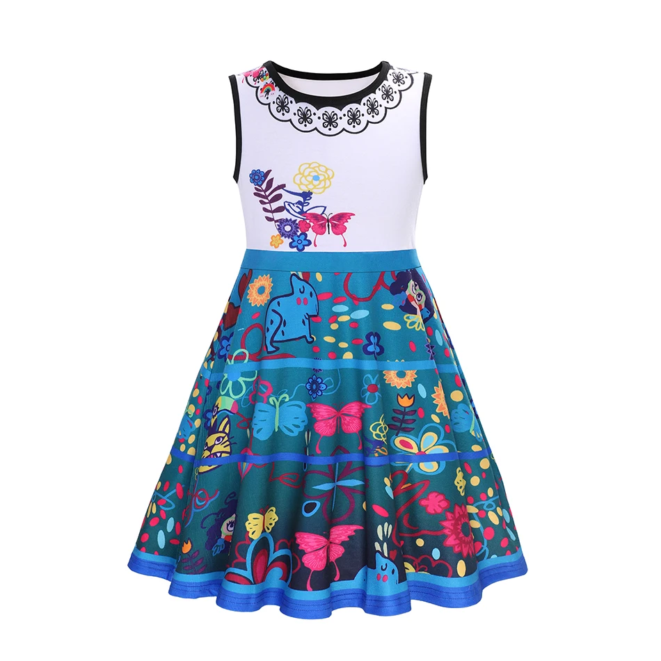 Mickey Minnie Summer Dress Girls Encanto Isabela Mirabel Dress Anna Elsa Princess Halloween Jasmine Costume Kids Cotton Dress