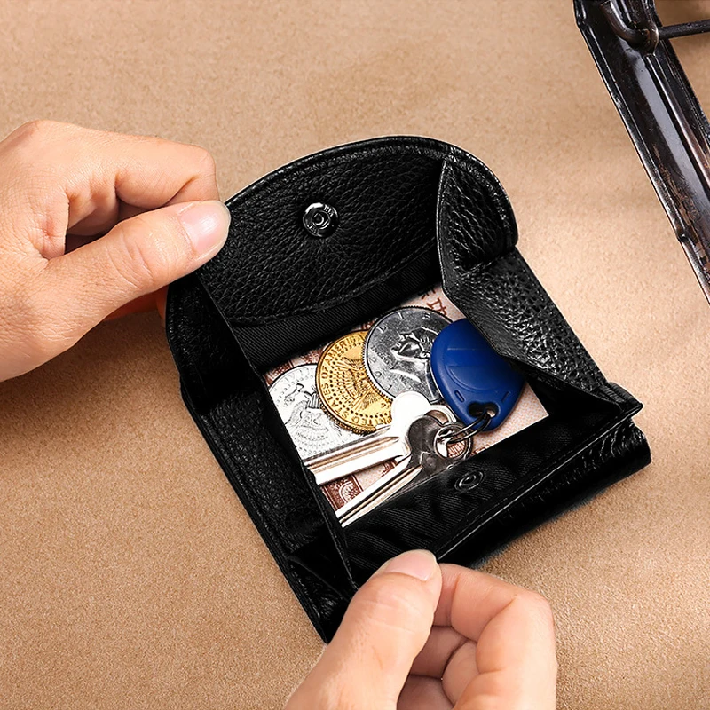 Mini Coin Bag Men Genuine Leather Double Buckle Card Bag Female Short Paragraph Change Purse Female Portable Men's Wallet