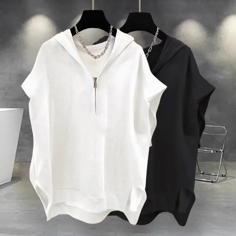 2026 New Y2K Streetwear Zipper Hooded Sleeveless T-shirt Men's Loose Fashion Tank Tops Summer Men's Casual Vests Hip Hop Tee
