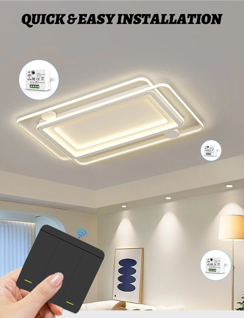 Wireless ON OFF Switch RF433 Module Remote Control Light Switch 1/2/3 Gang Wall Switch for Light Bulb Chandelier 10A 110V 220V