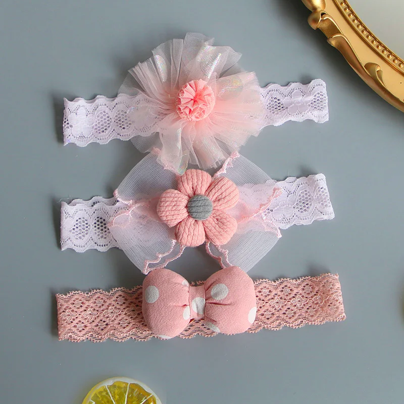 3 Pcs/Set Cute Rabbit Ears Baby Girl Headbands Turban Lace Flower Princess Bows Baby Headband Hair Band Hair Accessories