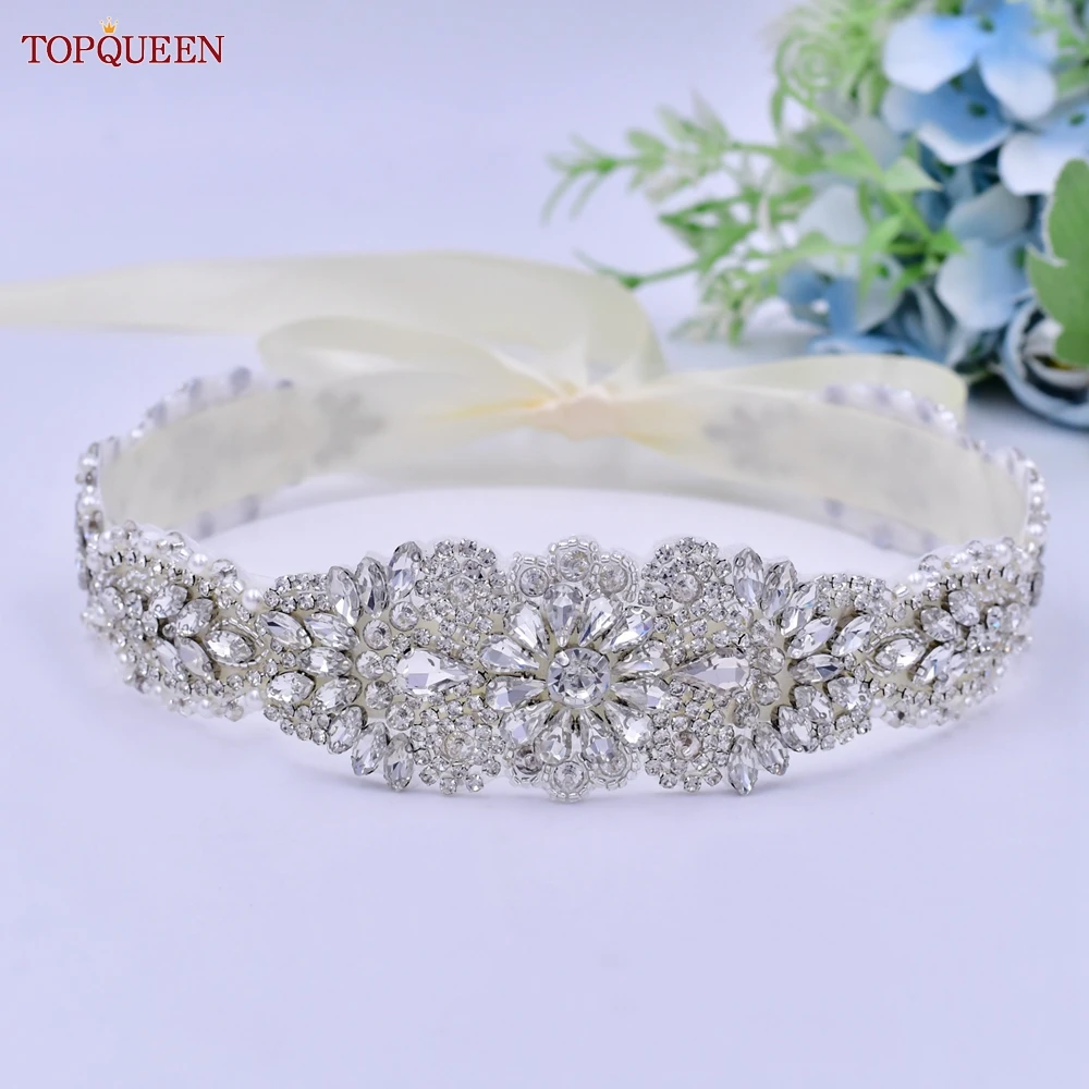 TOPQUEEN Wedding Dress Decorative Belt With Rhinestones Dress Accessories Dress with Luxury Diamond Handmade S119