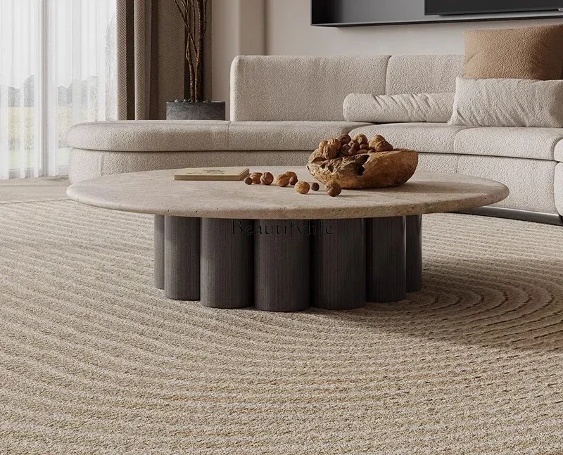 

XXItalian Style Light Luxury Marble Coffee Table Set Wabi-Sabi Style Small Apartment Round Modern Minimalist