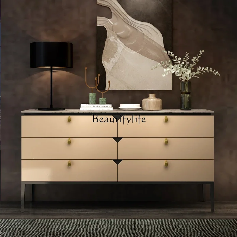 

LJY*Italian rock slab dining side cabinet entry light luxury villa living room decorative storage master bedroom American chest