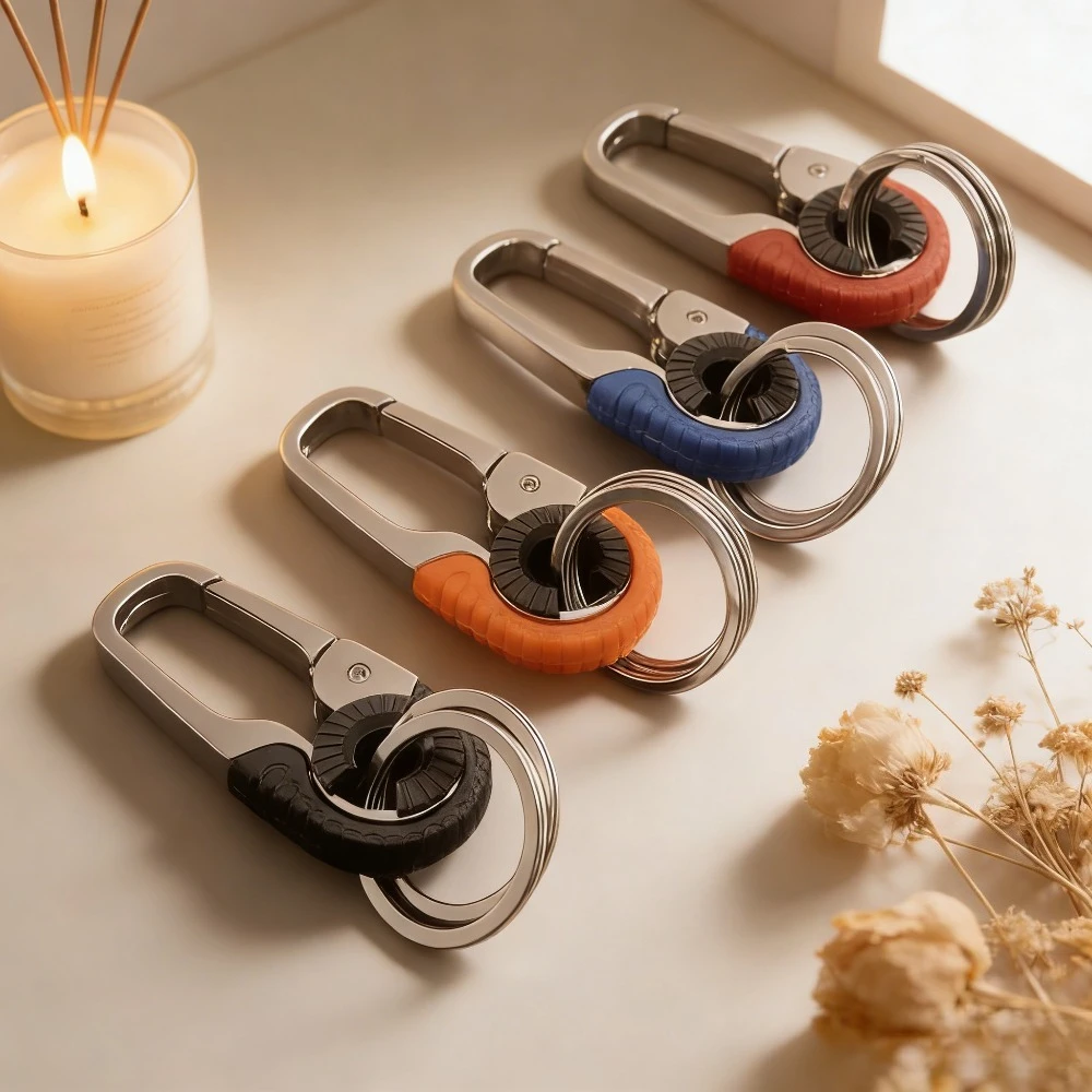 

Creative Rotatable Carabiner Key Ring Stainless Steel Metal Buckle Hook Keychain For Car Outdoor Climbing Fishing Keyring Gift