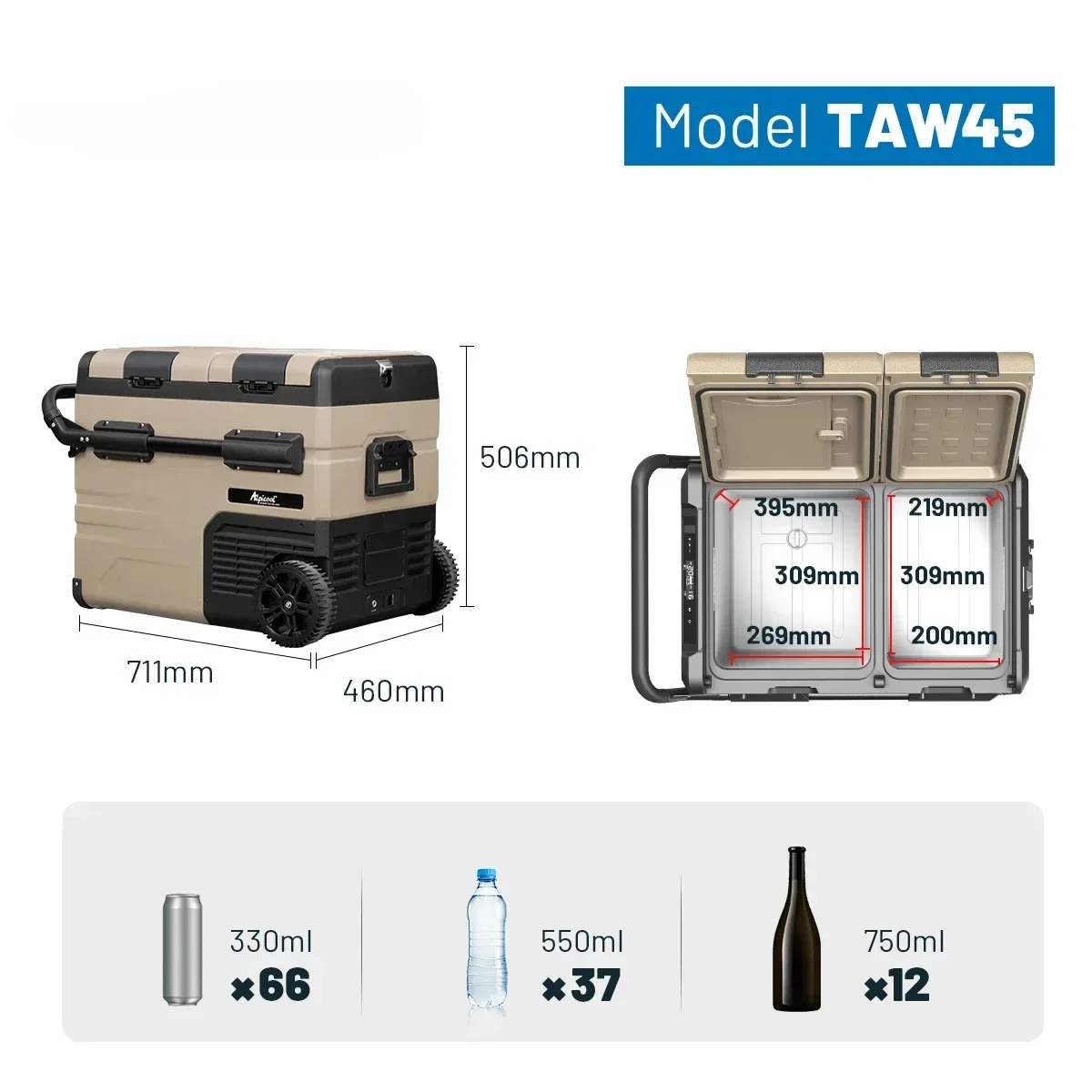 TAW45 Alpicool Portable Mobile Detachable Battery Camping 12v Refrigerator Solar Electric Cooler Compressor Car Fridge Freezer