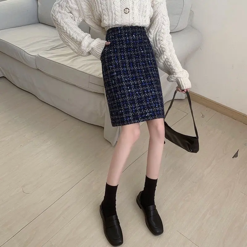

Tweed Skirt Women Autumn Winter High Waist A Line Mini Skirt Slim Fit Warm Short Skirt Elegant Fashion Style