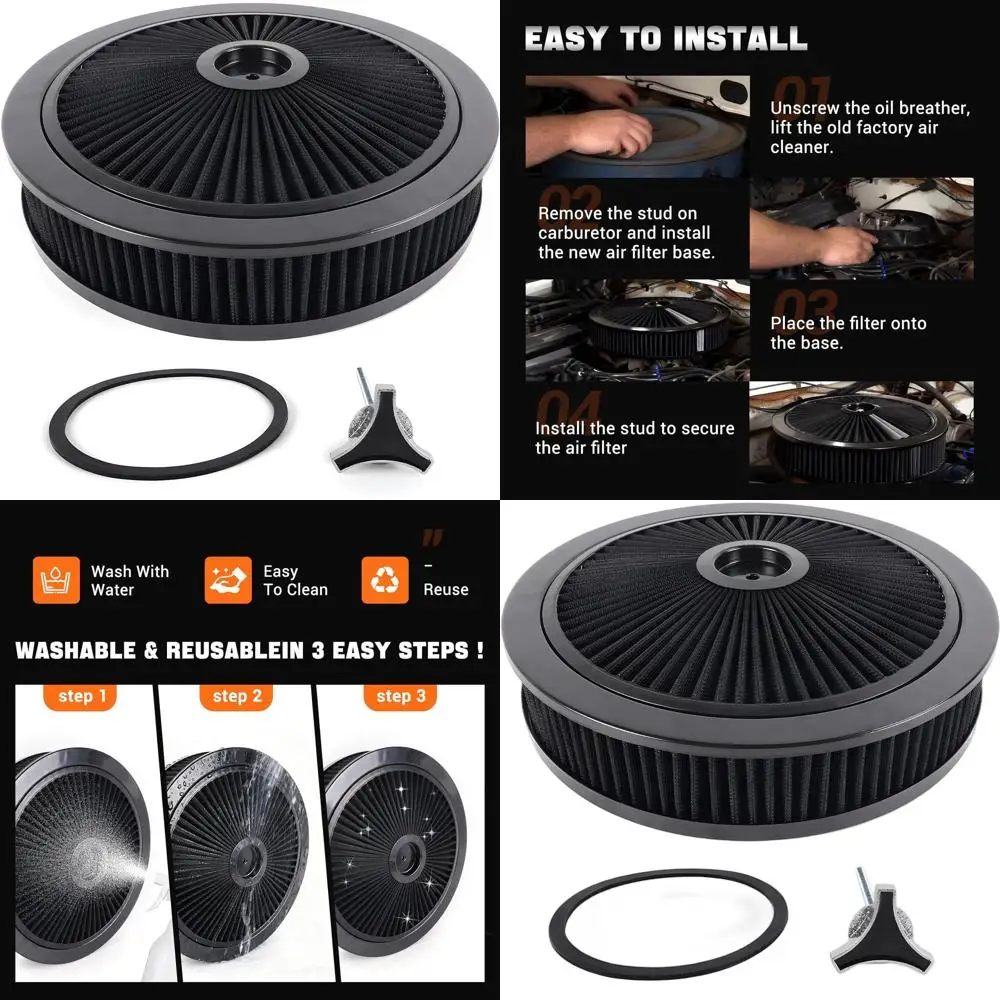 

Комплект из 14 круглых воздушных фильтров 3-в-1 с крышкой для высокого и низкого потока, моющийся и многоразовый, совместим с двигателями Small Block Chevy (B)