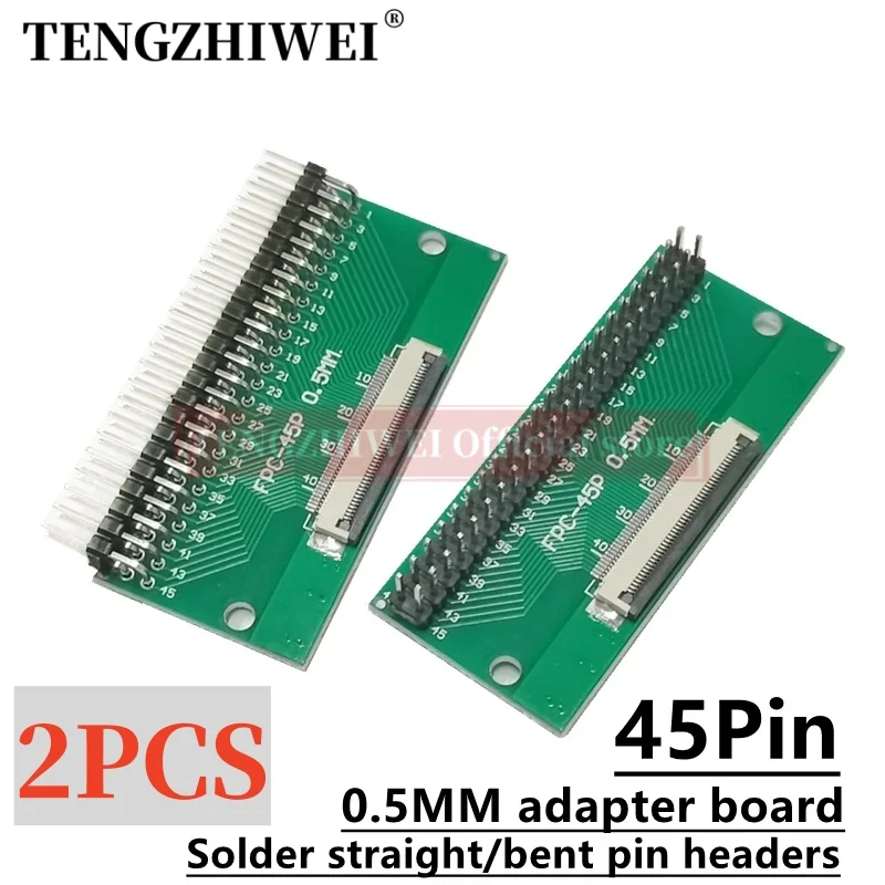 

2PCS FFC/FPC adapter board 0.5MM-45P to 2.54MM welded 0.5MM-45P flip-top connector Welded straight and bent pin headers