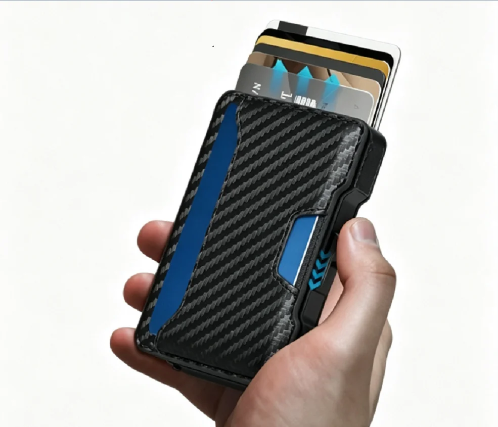 Automatic Pop Up Card Holder Men RFID Protection Aluminum Metal Case Quick Swipe Credit Card Wallet Business ID Window Purse
