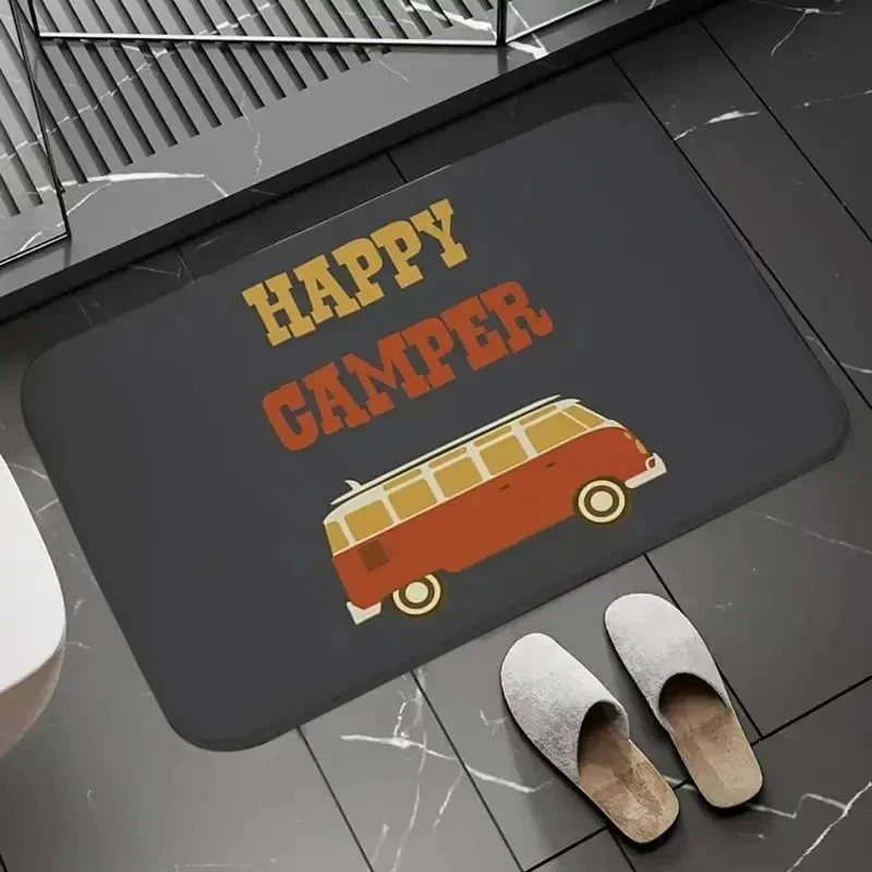 Happy Campers Welcome Mat Floor Decoration Carpet Non-slip Easy To Clean Area Rug Living Room Home Office Washable Doormats