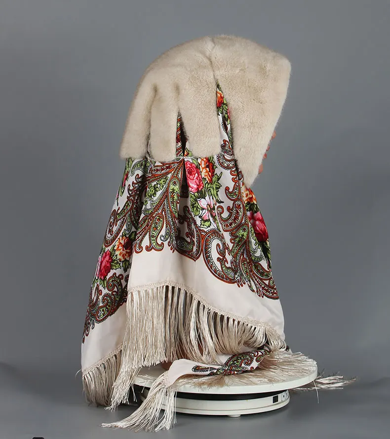 Faux Nerz Pelz Kapuze Hut für Frauen Winter Warm Luxus Full Pelt Faux Nerz Pelz Schal Hut Stilvolle Modische Weibliche Outdoor Headsca – Detail 12