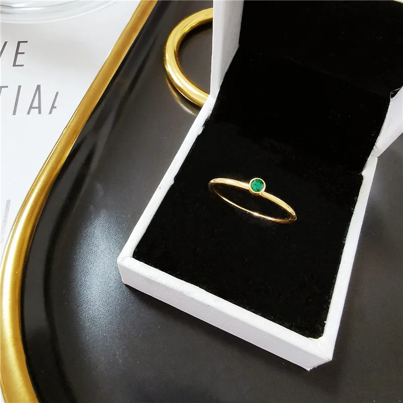 2023 Vintage Green Stone Ring for Women Gold Plated Stainless Steel Thin Finger Band Engagement Promise Jewelry Waterproof