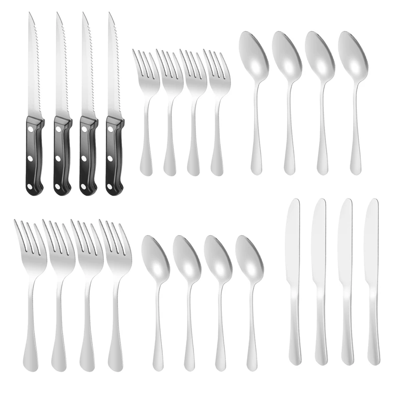 Stainless Steel Flatware Cutlery Set Stain Finish Kitchen Utensil Tableware Set,Spoons Forks Knives For Home Hotel