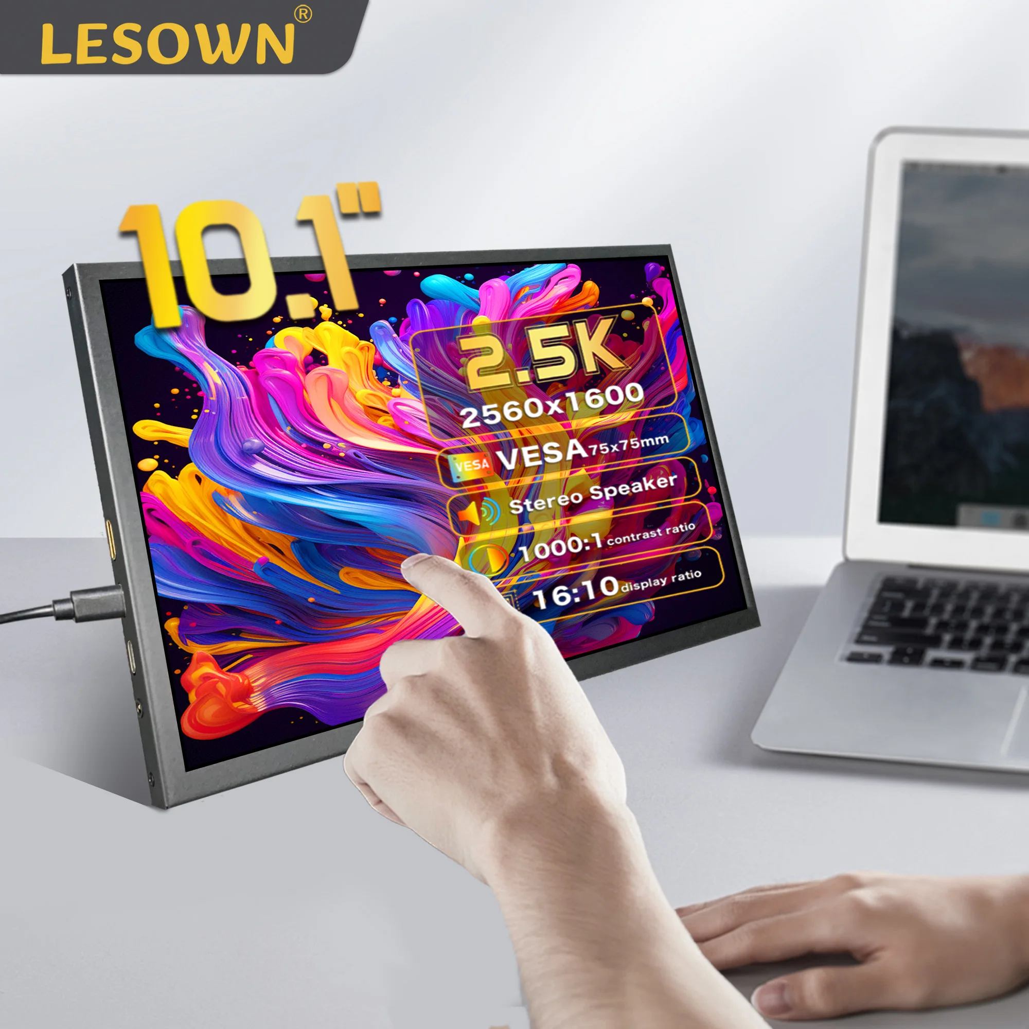 

LESOWN Portable 10.1 Inch 2.5K LCD Monitor 2560x1600 IPS Compact Display USB-C External Screen for Laptop PC TV On-the-Go Use