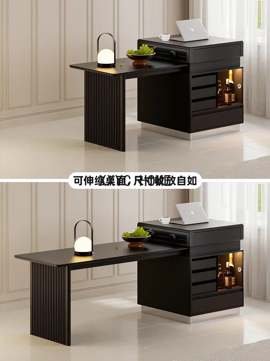 Retractable island platform light luxury rock slab dining table rock slab middle island table