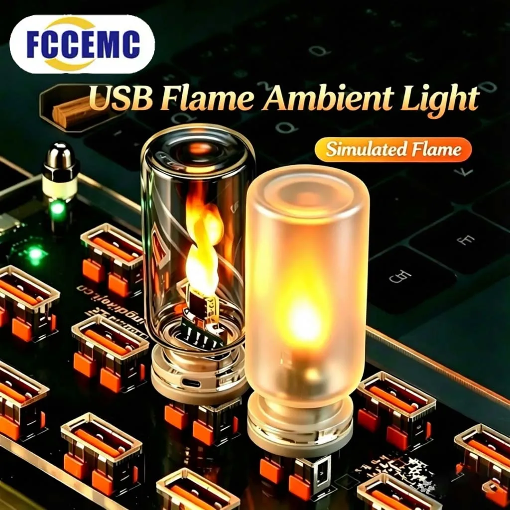 USB Flame Flickering LED Frosted Clear Glass Candle Night Light Simulated Flame For Car Home Room Laptop PC Festival Decoration