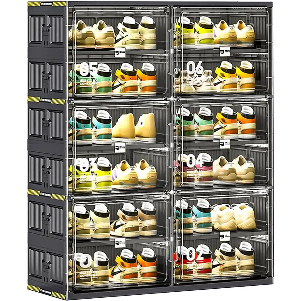 

24 Pairs Portable Shoe Storage Cabinent o 3-Step ast Installation,Plastic Shoe Box with Magnetic Clear Door or Entryway,Enclosed