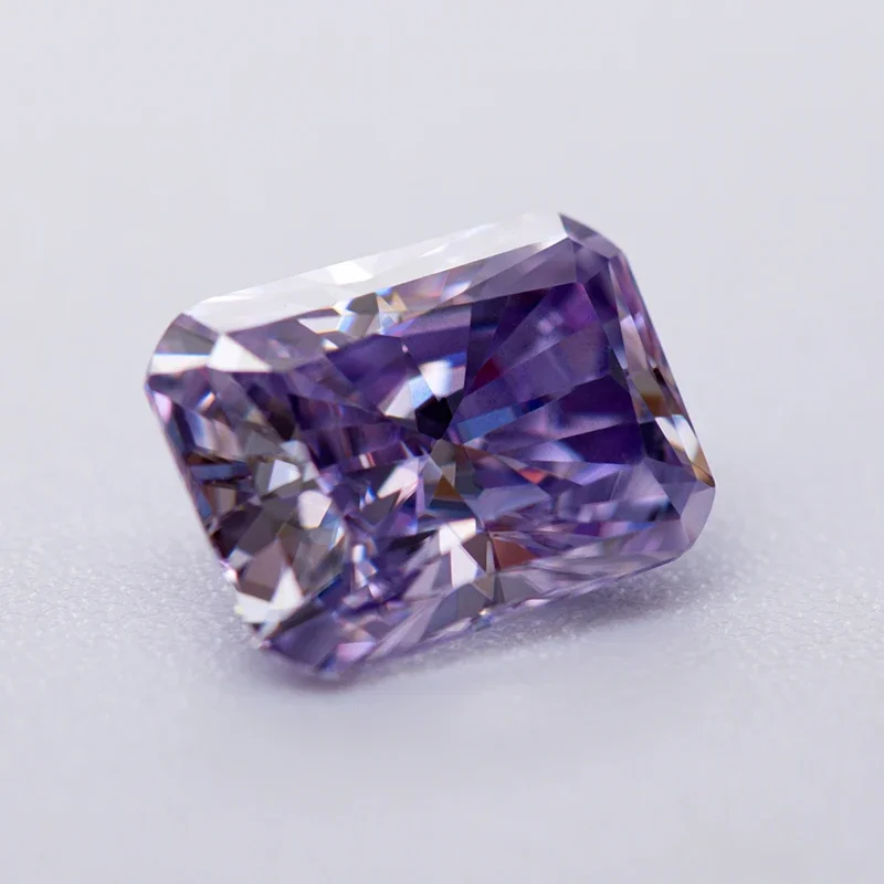 Moissanite Stone Gemstone Lavender Color Radiant Cut Lab Grown Diamond for Charms Jewelry Making Materials with GRA Certificate