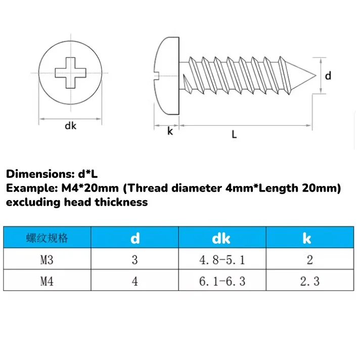 Leijiu M3 M4 Carbon Steel Gold Plating Round Screw Sharp-tail Self-tapping Bolts Wood Screws