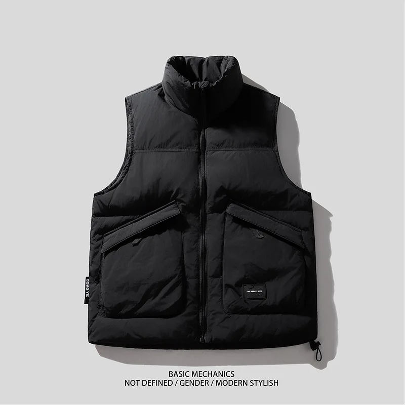 

2025 Новая мода, пушистая текстура, белый утиный пух, воротник-стойка, рабочая одежда, пуховик, мужской осенне-зимний теплый жилет, пальто для мужчин