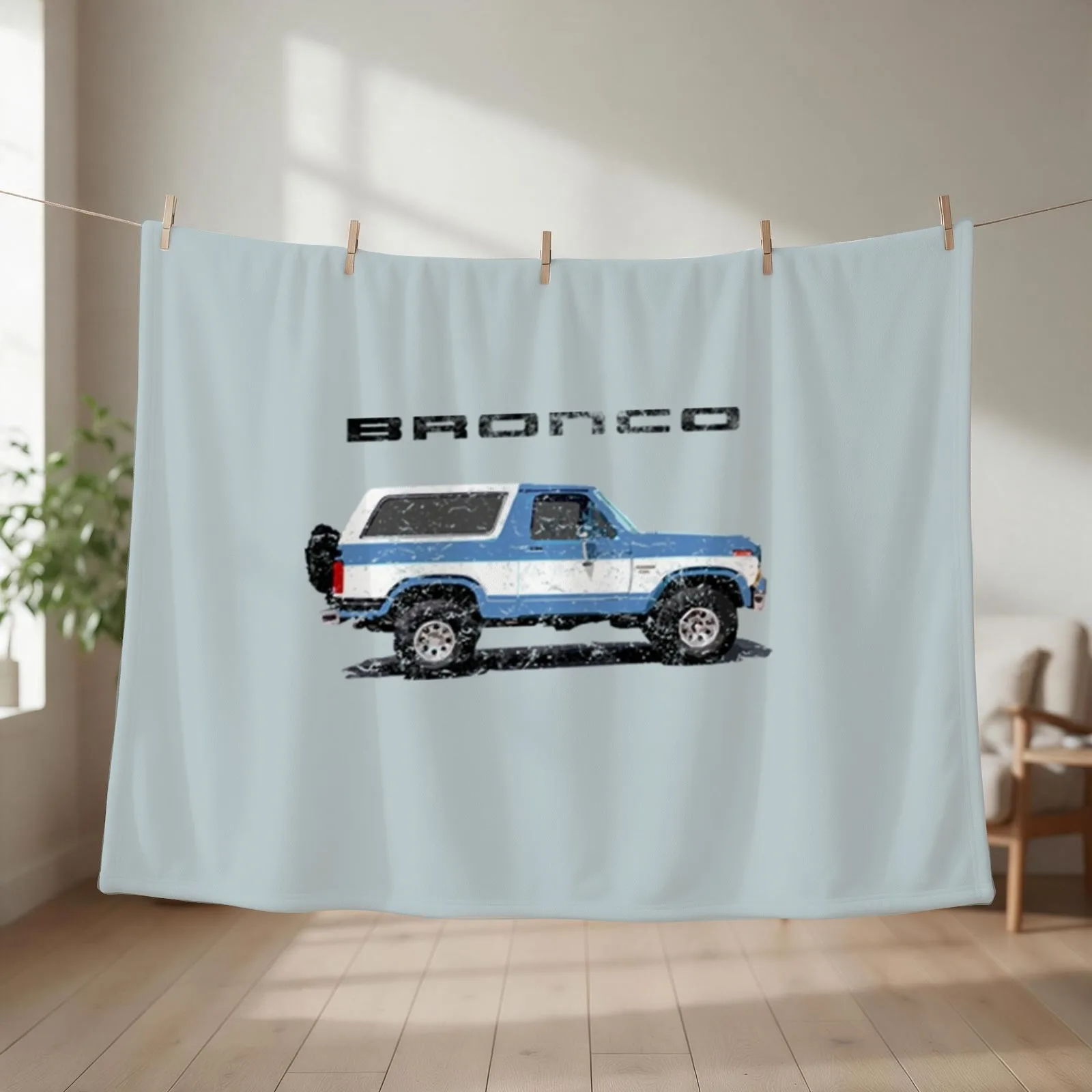 Bronco 1986Blueand white Throw Blanket couch cozy soft plush fuzzy picnic outdoor blanket