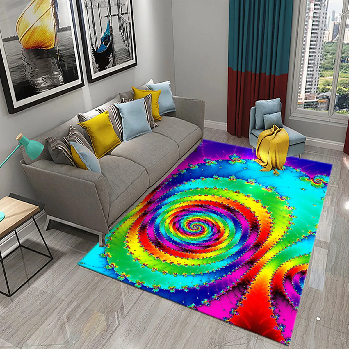 3D Colorful Flowing Line Swirl Carpet Stylish Modern Abstract Carpet for Living Room Bedroom Decor Rugs Bathroom Non-slip Rugs