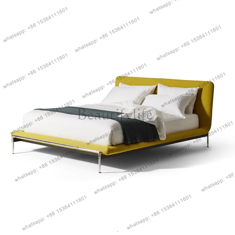 Modern Velvet Double Bed 200×180cm Backrest Metal King Size Bedroom Beds Loft Adults Hotel Camas