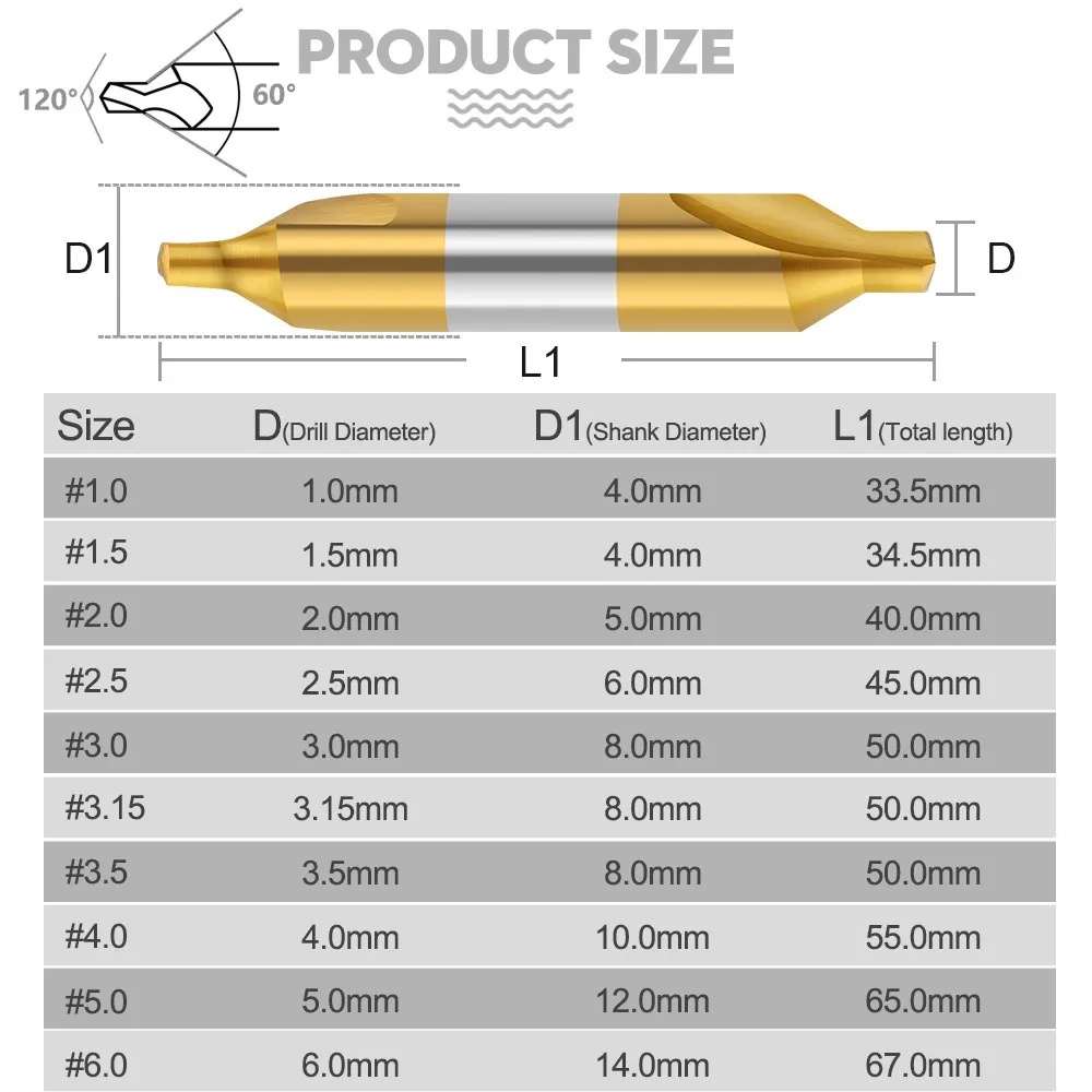 CMCP 1/6/7pcs HSS Center Drill Bit 60 Degree Titanium Coated Power Tools Hole Cutter Drilling Bit For Metalworking 1.0-5.0mm