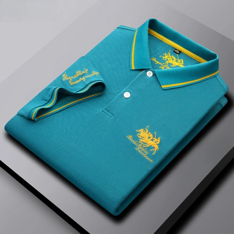 الصيف تنفس المألوف رجال الأعمال عارضة قميص بولو التلبيب المطرزة جولف أعلى ركوب الرياضة قصيرة الأكمام مهرج