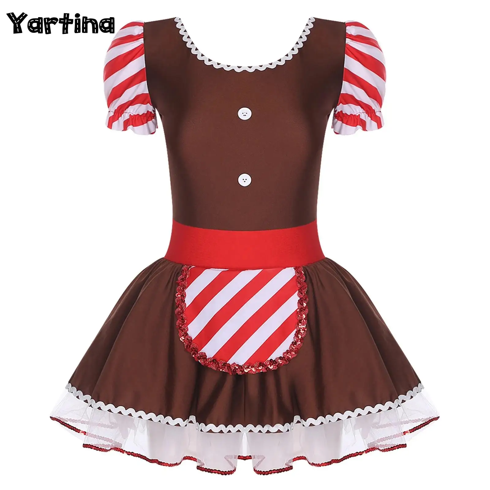 

Womens Gingerbread Man Costume Christmas Xmas Candy Cane Princess Cosplay Outfits Gymnastics Ballet Leotard Tutu Cookie Dress