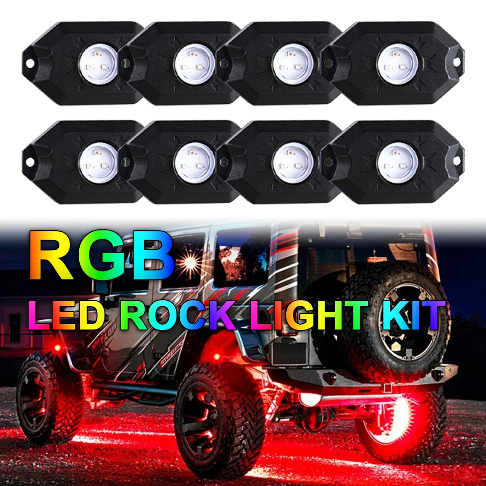 RGB LED Rock Light Kit Timing Function Music Mode Multicolor Neon Atmosphere Lamp for Motorcycle Car ATV UTV Boat off-road