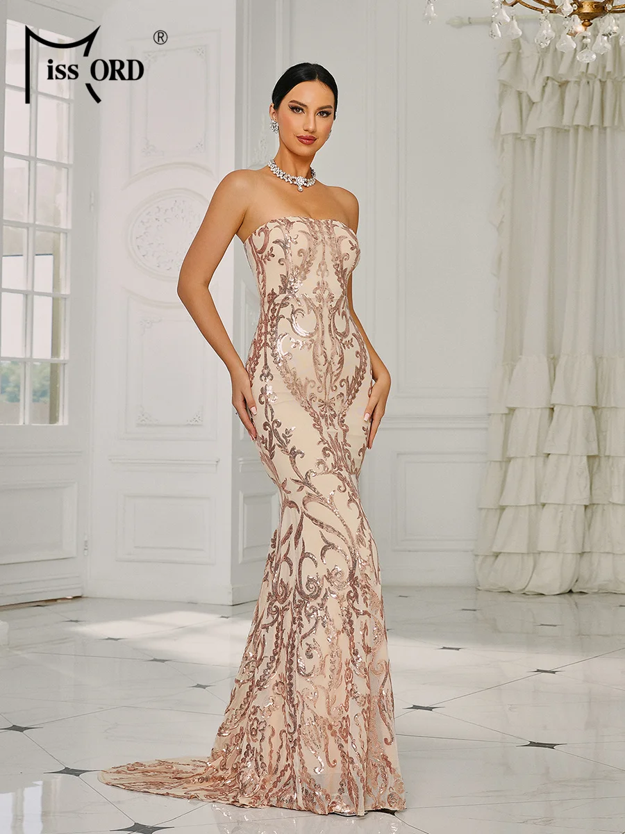 Missord New Strapless Backless Cocktail Sequin Mermaid Evening Wedding Bride Birthday Party Formal Occasion Dresses