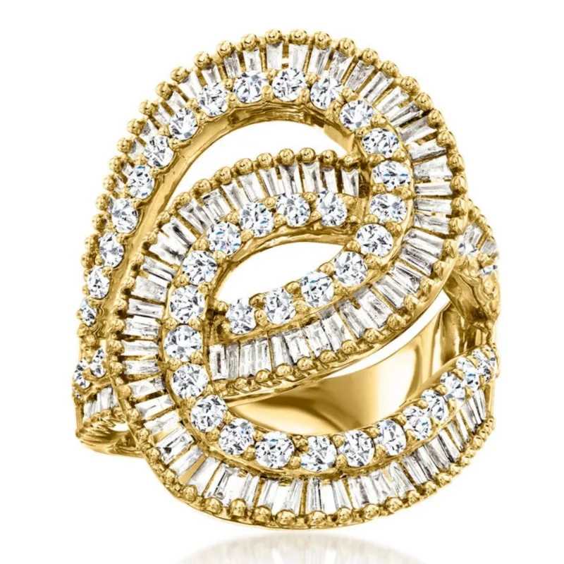Modischer, verdrehter Design-Ring für Damen, vergoldet, für Hochzeit, Verlobung, Bandzubehör, vollsynthetischer Zirkonia, funkelnder Schmuck