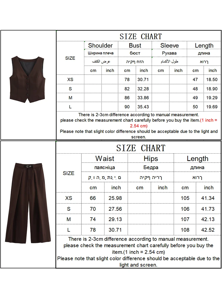 TRAF Fashion Autumn Women Vest Suit 2024 Side Slit Single Breasted Vest+High Waist Pockets Sashes Wide Leg Pants Sets Outfits