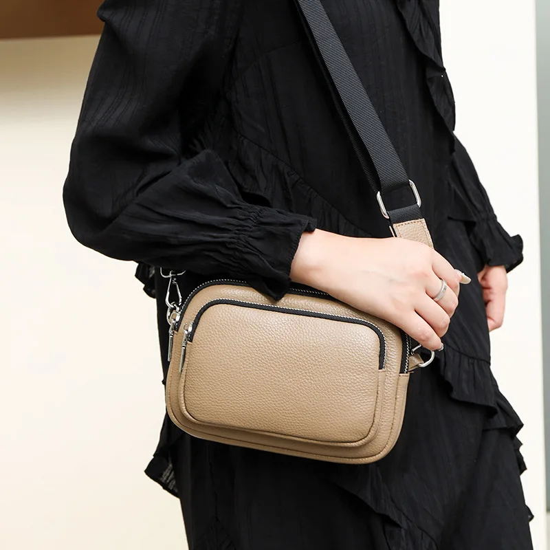 100% Genuine Leather Shoulder Bag For Women Rectangle Bags Crossbody Luxury Designer Handbag Female Solid Color Messenger