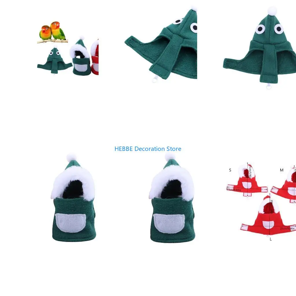B0KC Funny Santa Birds Clothes Flying Suit Parrots Christmas Costume Cosplay Winter Warm Hat Hooded for Cockatiel Birds
