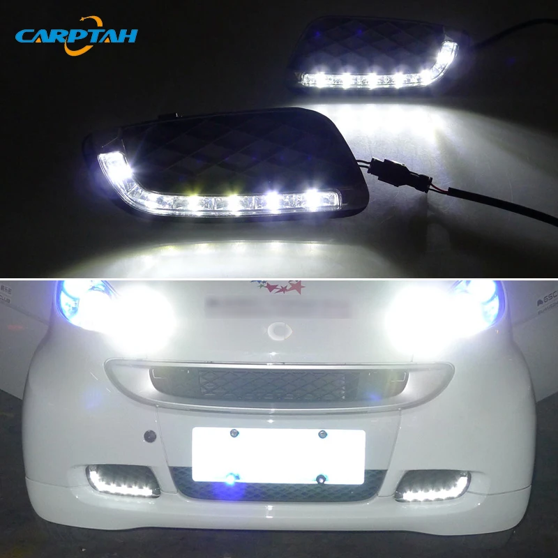 Car LED DRL 12V Daylights For Mercedes Benz Smart Fortwo 2008 2009 2010 2011 Auto Dimming Daytime Running Lamps Car Foglamp