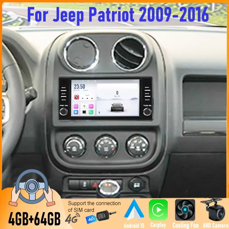 Radio Estéreo para Auto Android 15 de 7 Pulgadas para JEEP Compass Patriot 2009-2016, Reproductor Multimedia de Video, 8+128GB, Apple CarPlay