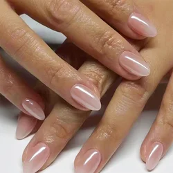 24 pcs short almond shaped simple ice fake nails +1 nail glue +1 nail file
