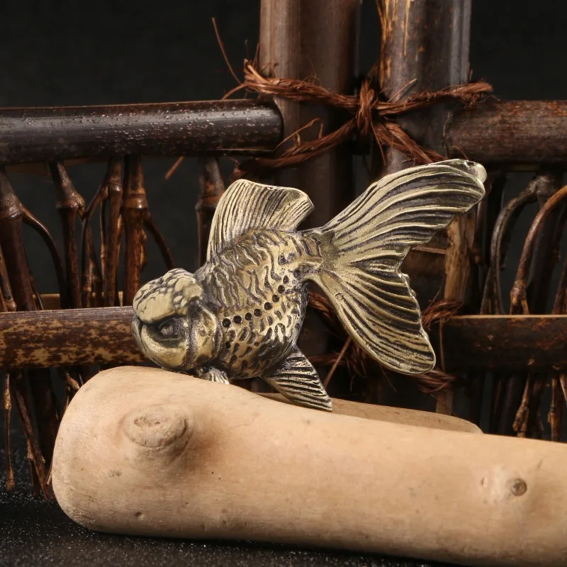 Retro Copper Butterfly Goldfish Miniatures Home Decor Crafts Brass Bubble Goldfish Figurines Creative Ornaments Table Tea Pets