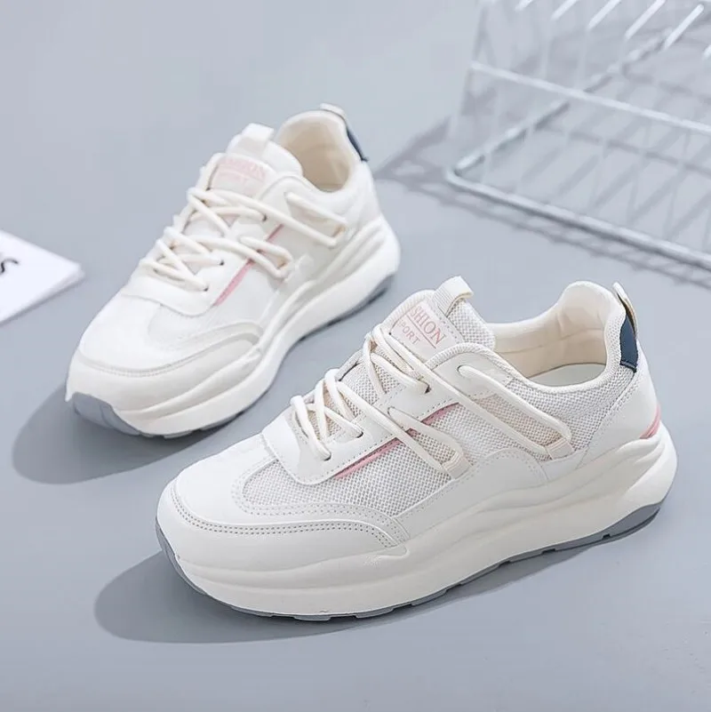 Spring Autumn New Casual Shoes  Lace-up Sneakers Women Breath Thick Bottom Shoes Lace-Up Flat Leisure Shoes Outside Fashion