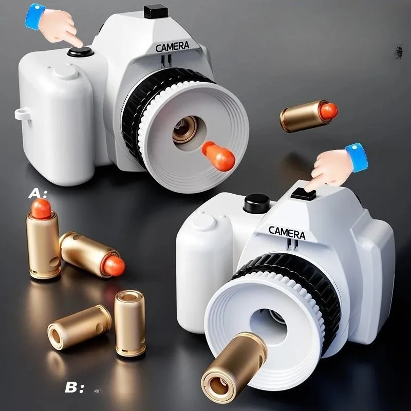 Trucco Divertente Fotocamera Giocattolo Pistola Shell Telecamere da lancio Giocattolo Creativo Decompressione Lancio Divertente Soft Bullet Spy Telecamere Giocattolo da tiro