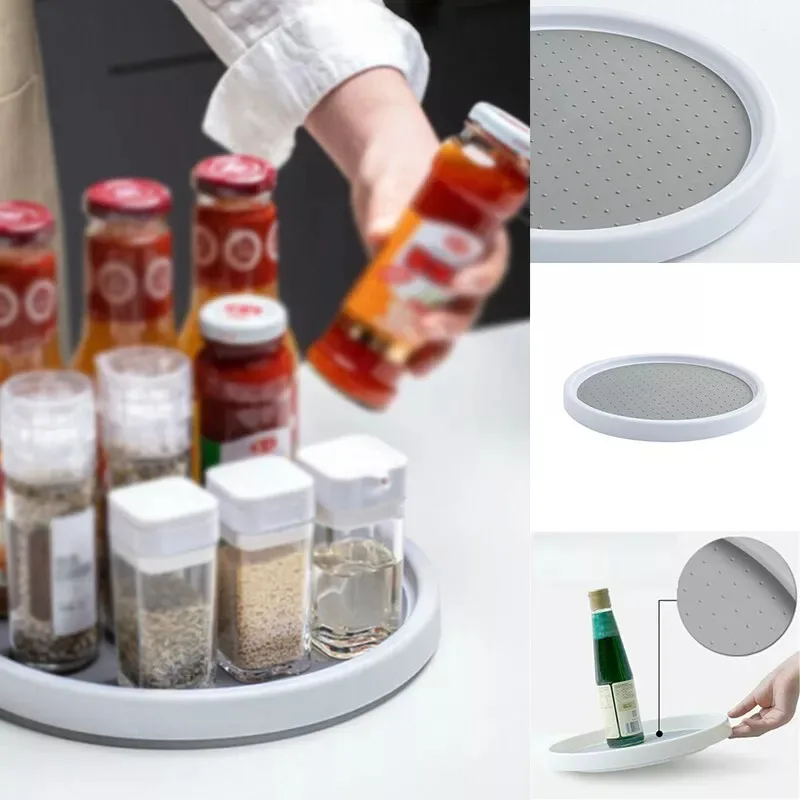 360 Degree Rotating Spice Organizer Non-Slip Turntable Shelf Storage Tray for Kitchen Cabinet Condiment Pantry Space Saver