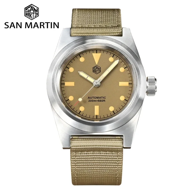 San Martin SN0029GC 38mm Pilot Watch Vintage Military Enthusiasts YN55 Men's Automatic Mechanical Watches Nylon Strap Luminous