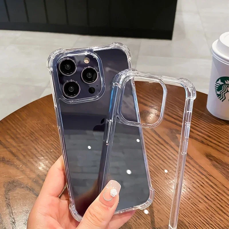 Luxury shockproof clear phone case for iPhone 15 14 13 12 11 pro Max mini XR Xs 7 8 plus silicone bumper transparent back cover