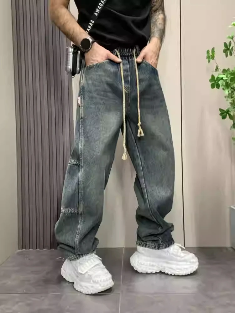 

Мужские джинсы в стиле ретро, свободные прямые брюки с эффектом изгиба, повседневная одежда для молодежи, осенний сезон
