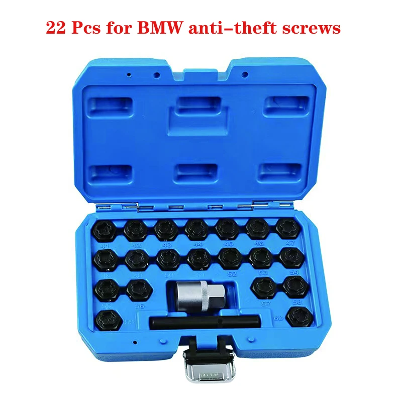 

22Pcs Wheel Lock Lugnut Tool Nut Locking Key Socket Anti-Theft Screw Sleeve Car Disassembly Removal Install Socket For BMW AUDI